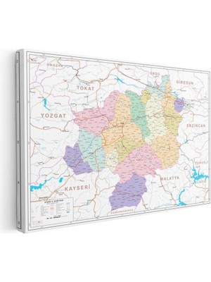 Tablofest Yatay Kanvas Tablo Sivas Siyasi Sınır Harita Tablosu Ev Ofis Duvar Dekoru