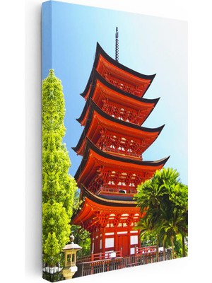 Tablofest Dikey Kanvas Tablo Kırmızı Japon Tapınağı Pagoda Şehir Mimari Tablo Ev Ofis Duvar Dekoru