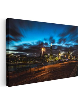 Tablofest Yatay Kanvas Tablo Londra Tower Bridge Hareketli Bulutlar Şehir Mimari Tablo Ev Ofis Duvar Dekoru