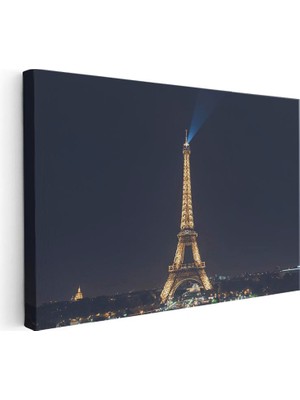 Tablofest Yatay Kanvas Tablo Eyfel Kulesi Gece Karanlığı Şehir Mimari Tablo Ev Ofis Duvar Dekoru