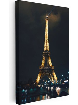 Tablofest Dikey Kanvas Tablo Eyfel Kulesi ve Sen Nehri Kıyısı Şehir Mimari Tablo Ev Ofis Duvar Dekoru