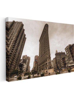 Tablofest Yatay Kanvas Tablo New York Flatiron Binası Şehir Mimari Tablo Ev Ofis Duvar Dekoru
