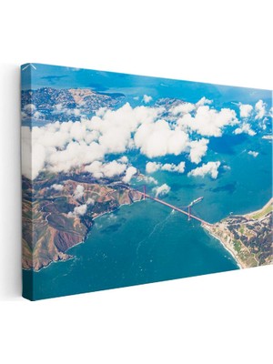 Tablofest Yatay Kanvas Tablo Golden Gate Köprüsü Bulutlar Şehir Mimari Tablo Ev Ofis Duvar Dekoru