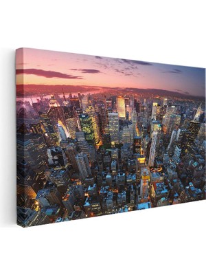 Tablofest Yatay Kanvas Tablo New York Manhattan Şehir Manzarası Şehir Mimari Tablo Ev Ofis Duvar Dekoru