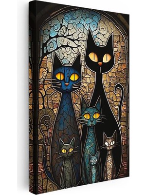 Tablofest Dikey Kanvas Tablo Modern Mozaik Kedi Tablosu Ev Ofis Duvar Dekoru