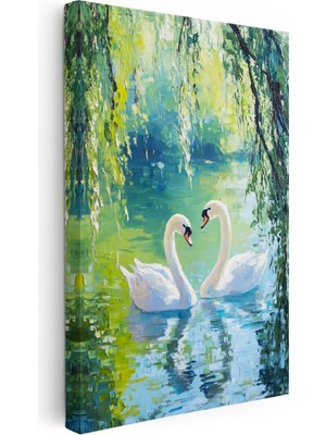 Tablofest Dikey Kanvas Tablo Kalp Formu Kuğu Tablosu Ev Ofis Duvar Dekoru