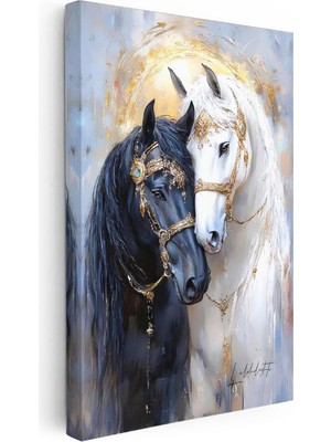 Tablofest Dikey Kanvas Tablo Işlemeli Takı At Tablosu Ev Ofis Duvar Dekoru