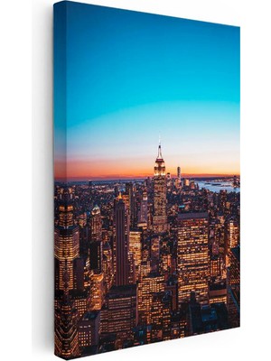 Tablofest Dikey Kanvas Tablo New York Empire State Gece Manzarası Şehir Mimari Tablo Ev Ofis Duvar Dekoru