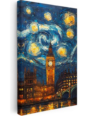Tablofest Dikey Kanvas Tablo Londra Big Ben Fantastik Gökyüzü Şehir ve Mimari Tablo Ev Ofis Duvar Dekoru