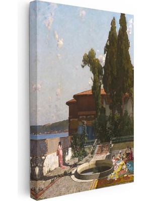 Tablofest Dikey Kanvas Tablo Yalı Bahçesi ve Manzara Osmanlı Tablosu Ev Ofis Duvar Dekoru