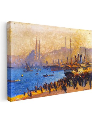 Tablofest Yatay Kanvas Tablo Osmanlı Liman Ticaret Sahnesi Osmanlı Tablosu Ev Ofis Duvar Dekoru