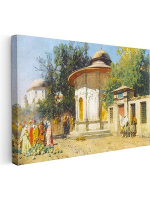 Tablofest Yatay Kanvas Tablo Osmanlı Çeşme Meydanı Sahnesi Osmanlı Tablosu Ev Ofis Duvar Dekoru