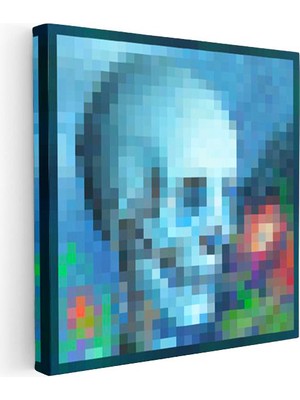Tablofest Kare Kanvas Tablo Skull And Roses Piksel Minecraft Tablosu Ev Ofis Salon Duvar Dekoru