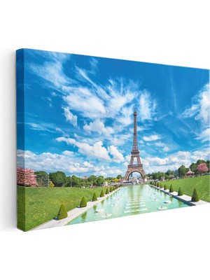 Tablofest Yatay Kanvas Tablo Paris Eyfel Kulesi Su Havuzu Şehir Mimari Tablo Ev Ofis Duvar Dekoru