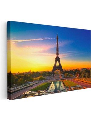 Tablofest Yatay Kanvas Tablo Eyfel Kulesi Gün Doğumu Trocadero Şehir Mimari Tablo Ev Ofis Duvar Dekoru