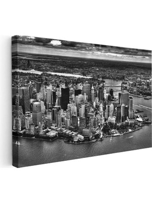Tablofest Yatay Kanvas Tablo New York Yarımadası Gökdelenler Şehir Mimari Tablo Ev Ofis Duvar Dekoru