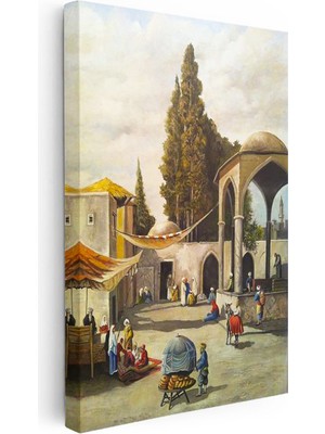 Tablofest Dikey Kanvas Tablo Tarihi Meydan ve Çeşme Osmanlı Tablosu Ev Ofis Duvar Dekoru