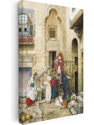 Tablofest Dikey Kanvas Tablo Taş Avlu ve Günlük Yaşam Osmanlı Tablosu Ev Ofis Duvar Dekoru