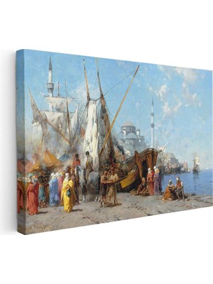 Tablofest Yatay Kanvas Tablo Osmanlı Tersane Kıyısı Sahnesi Osmanlı Tablosu Ev Ofis Duvar Dekoru