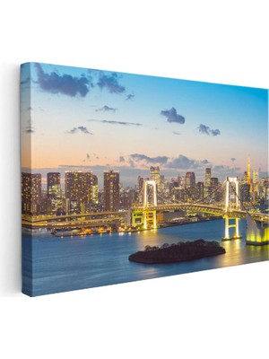 Tablofest Yatay Kanvas Tablo Tokyo Rainbow Köprüsü Akşam Şehir Mimari Tablo Ev Ofis Duvar Dekoru