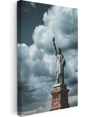 Tablofest Dikey Kanvas Tablo Özgürlük Heykeli Bulutlu Gökyüzü Şehir Mimari Tablo Ev Ofis Duvar Dekoru