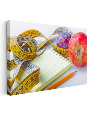 Tablofest Yatay Kanvas Tablo Kırmızı Elma ve Not Defteri Diyetisyen Tablosu Ev Ofis Duvar Dekoru