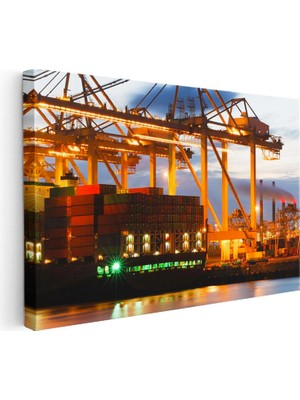 Tablofest Yatay Kanvas Tablo Yükleme Vinçleri ve Konteynerler Lojistik Uzmanı Tablosu Ev Ofis Duvar Dekoru