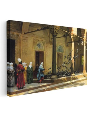 Tablofest Yatay Kanvas Tablo Güvercin Besleyenler Osmanlı Tablosu Ev Ofis Duvar Dekoru