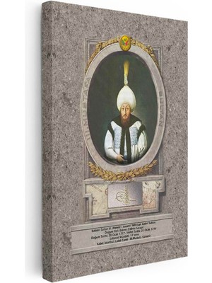 Tablofest Dikey Kanvas Tablo Üçüncü Mustafa Han Padişah Portresi Osmanlı Tablosu Ev Ofis Duvar Dekoru