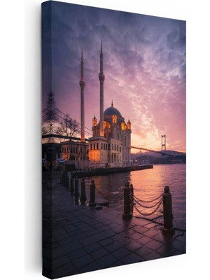 Tablofest Dikey Kanvas Tablo Ortaköy Camii ve Boğaz Köprüsü Şehir Mimari Tablo Ev Ofis Duvar Dekoru