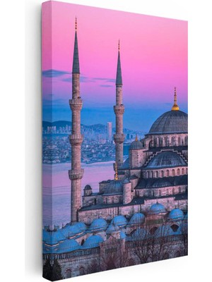 Tablofest Dikey Kanvas Tablo Sultanahmet Camii Gün Doğumu Renkleri Şehir Mimari Tablo Ev Ofis Duvar Dekoru
