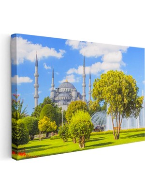 Tablofest Yatay Kanvas Tablo Sultanahmet Camii Yeşillik ve Havuz Şehir Mimari Tablo Ev Ofis Duvar Dekoru