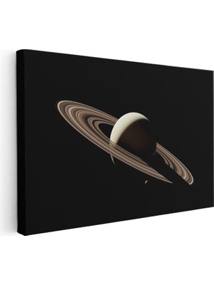 Tablofest Yatay Kanvas Tablo Satürn Gezegeni ve Ince Halka Çizgisi Manzara Tablosu Ev Ofis Duvar Dekoru