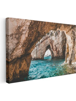 Tablofest Yatay Kanvas Tablo Doğal Taş Kemer ve Deniz Mağarası Manzara Tablosu Ev Ofis Duvar Dekoru