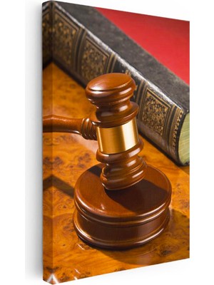 Tablofest Dikey Kanvas Tablo Hukuk Kitabı ve Yargıç Tokmağı Avukat Tablosu Ev Ofis Duvar Dekoru