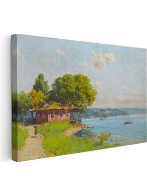 Tablofest Yatay Kanvas Tablo Osmanlı Sahil Köşkü Doğa ve Deniz Manzarası Ev Ofis Duvar Dekoru