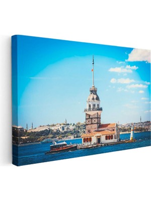 Tablofest Yatay Kanvas Tablo Istanbul Kız Kulesi ve Boğaz Şehir Mimari Tablo Ev Ofis Duvar Dekoru