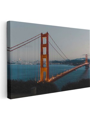 Tablofest Yatay Kanvas Tablo Golden Gate Köprüsü Alacakaranlık Şehir Mimari Tablo Ev Ofis Duvar Dekoru