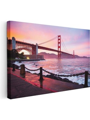 Tablofest Yatay Kanvas Tablo Golden Gate Köprüsü Kıyı Zincirleri Şehir Mimari Tablo Ev Ofis Duvar Dekoru