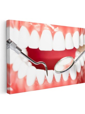 Tablofest Yatay Kanvas Tablo Diş Eti Muayenesi ve Ayna Diş Hekimi Tablosu Ev Ofis Duvar Dekoru