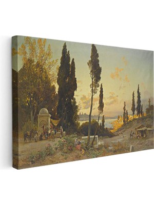 Tablofest Yatay Kanvas Tablo Osmanlı Tepelik Manzara ve Kervan Sahnesi Ev Ofis Duvar Dekoru