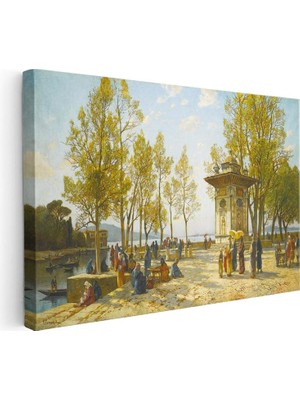 Tablofest Yatay Kanvas Tablo Osmanlı Park Çeşmesi Günlük Yaşam Sahnesi Ev Ofis Duvar Dekoru