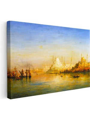 Tablofest Yatay Kanvas Tablo Istanbul Boğazı Tarihi Silüet Manzarası Osmanlı Tablosu Ev Ofis Duvar Dekoru
