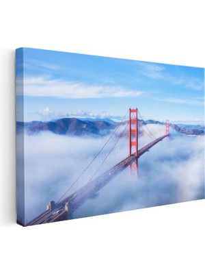 Tablofest Yatay Kanvas Tablo Bulutlar Arasında Golden Gate Şehir Mimari Tablo Ev Ofis Duvar Dekoru