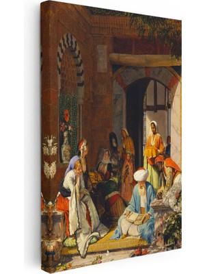 Tablofest Dikey Kanvas Tablo Avluda Kitap Okuyan Hoca ve Kadınlar Osmanlı Tablosu Ev Ofis Duvar Dekoru