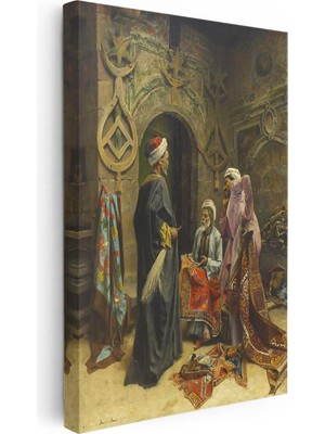 Tablofest Dikey Kanvas Tablo Halı Dükkanında Pazarlık Yapanlar Osmanlı Tablosu Ev Ofis Duvar Dekoru