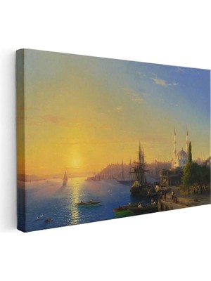 Tablofest Yatay Kanvas Tablo Istanbul Limanı Gün Batımı Yelkenli Sahnesi Ev Ofis Duvar Dekoru
