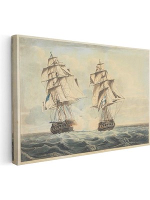 Tablofest Yatay Kanvas Tablo Robert Dodd Deniz Savaşı Yelkenli Fırkateynler Ressam Tablosu Ev Ofis Dekoru