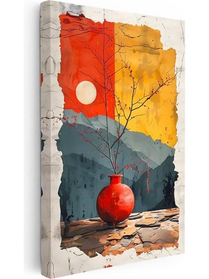 Tablofest Dikey Kanvas Tablo Modern Vazo ve Dal Modern Sanat Tablosu Ev Ofis Duvar Dekoru