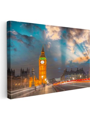 Tablofest Yatay Kanvas Tablo Londra Big Ben Saat Kulesi Şehir Mimari Tablo Ev Ofis Duvar Dekoru